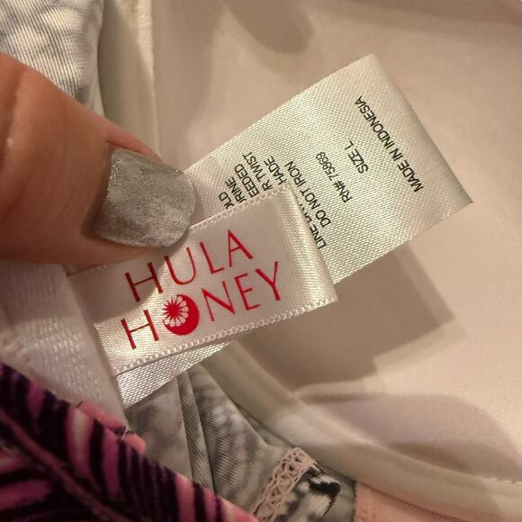 NWT hula honey pink and teal floral tropical print push up swim top size L - Picture 5 of 7